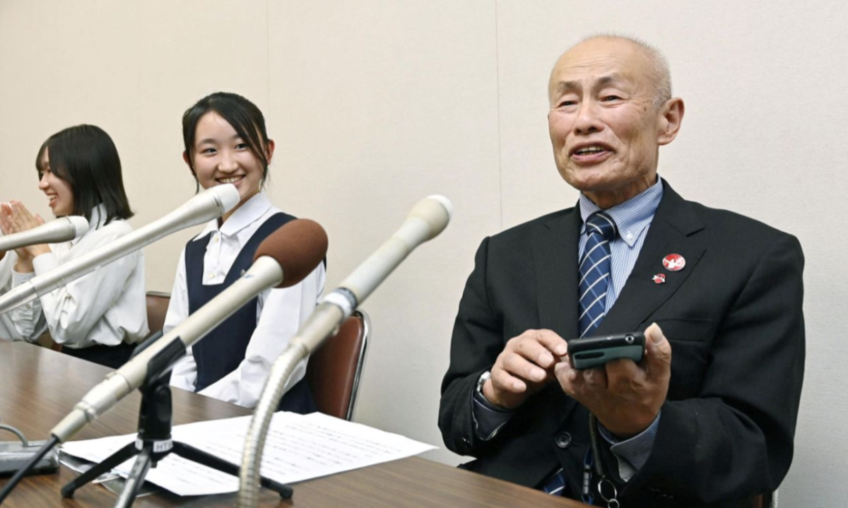 Nihon Hidankyo at a news conference in the city after his organization won the 2024 Nobel Peace Prize.