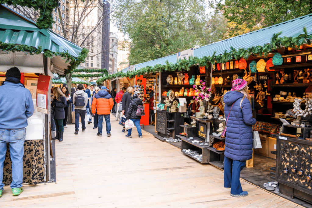 People browsing the Union Square Holiday Market