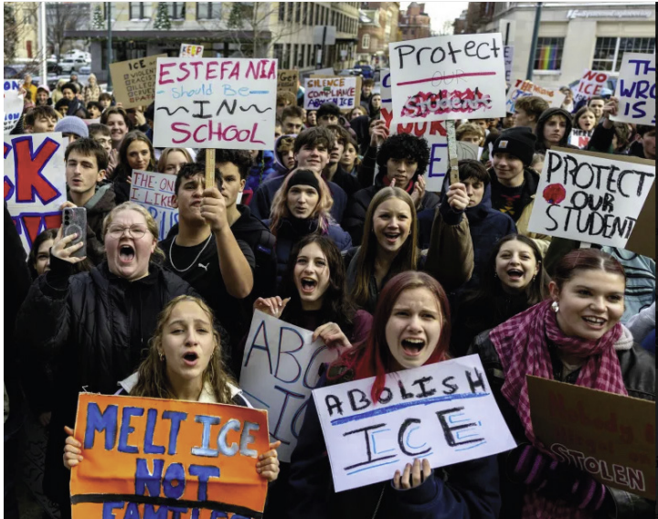 High schoolers in Portland, Maine protesting ICE out-
side of City Hall
